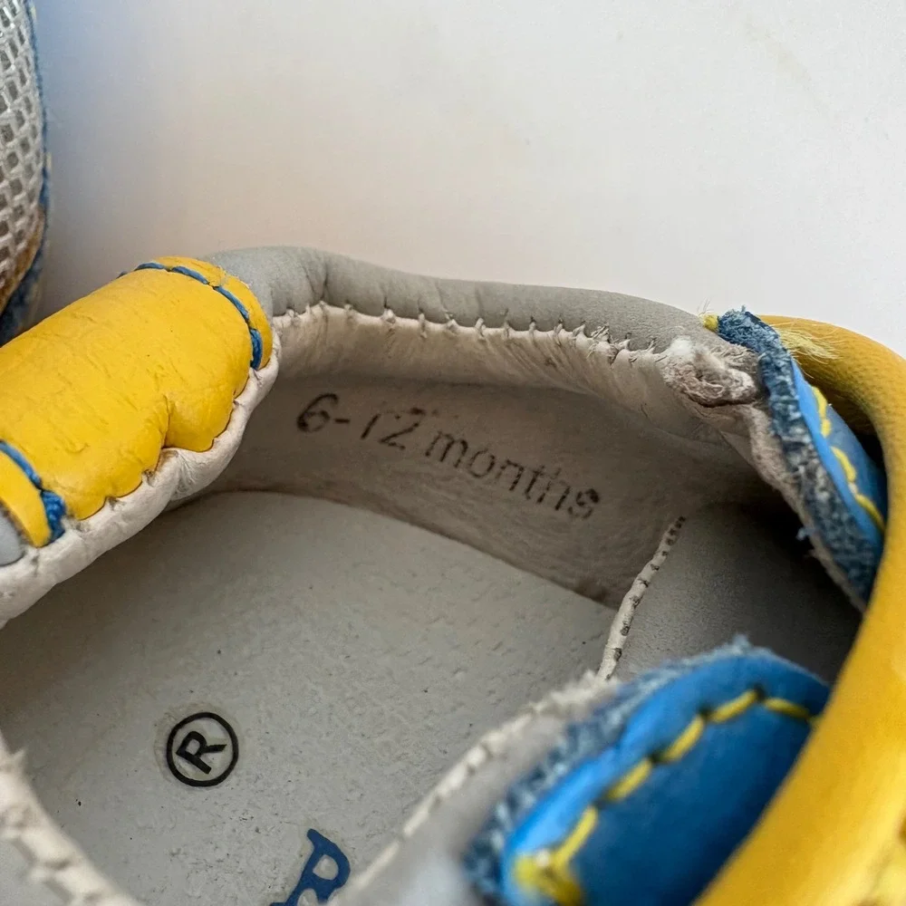 Rileyroos Baby Shoes Blue‎ Grey Yellow Leather Mesh Strap 6-12 Months Soft Sole
